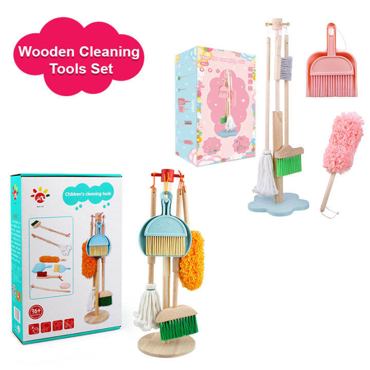 Wooden House Keeping Tools Cleaning Pretend Play Toys Set Mop Broom ...