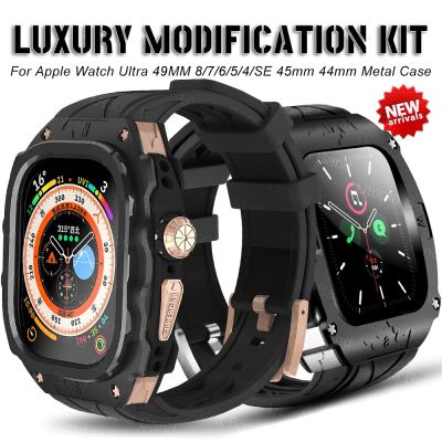 ชุดดัดแปลงสแตนเลสเคสสำหรับ Apple Watch สุดหรูขนาด49มม. สำหรับ I Watch 8 7 6 5 SE 4 44มม. 45สายรัดข้อมือสายนาฬิกา Refit Mod (ไม่รวมนาฬิกา)