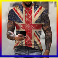 อังกฤษธงเสื้อยืดอังกฤษ 3D พิมพ์ผู้ชายวินเทจสบาย ๆ บวกขนาดเสื้อแขนสั้นเด็กเสื้อยืดด้านบน XS-5XL