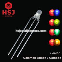 50pcs F3 3mm Fog Type Two Color Common Anode or Cathode LED Diode Red Green / Red Blue / Red Yellow Bi-Color 3 Pins