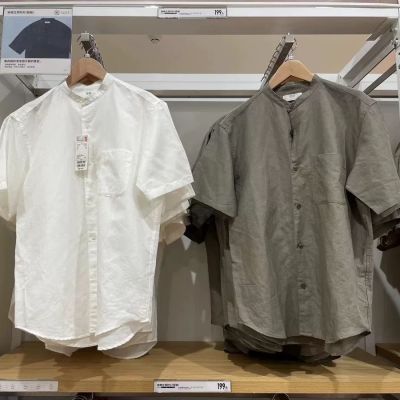 UNIQLO U Home Men/Womens Clothing In The Summer Of 2023 Paragraph Couples Leisure Commute With Short Sleeves Shirt Y457438 Cotton Collar Shirt