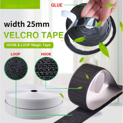1M/2M/3M(2 Rolls) Velcro tape Width 25mm Hook &amp; Loop Self adhesive Tape Glue Stick Tape Hook + Loop