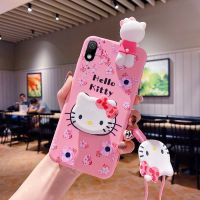 เคสโทรศัพท์สำหรับHuawei Y5 2019 Honor 9A 8A 7C 8X 9X Y9s Y6 2019 Y6s Y6 Prime 2019 Y7 2018 Y7 Prime 2018 Y9 Prime 2019 P20 Pro P30 Pro P40 Pro Nova 5T 6SE 7iสีชมพูน่ารักHello Kittyซิลิโคนซอฟท์เคสโทรศัพท์Stand Holder Lanyard