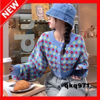 qkq971 Korean Version Gentle Style Sweet Short Top WomenS Flower Long-Sleeved Knitted Cardigan