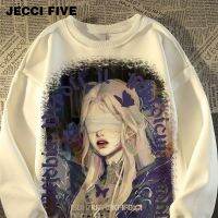 JECCIFIVE100 เสื้อสเวตเตอร์ผ้าฝ้ายแท้หนาพิเศษสีขาวชายหญิงฤดูใบไม้ร่วงบุขนสไตล์เกาหลี ins เสื้อพิมพ์ลายแบบหลวม