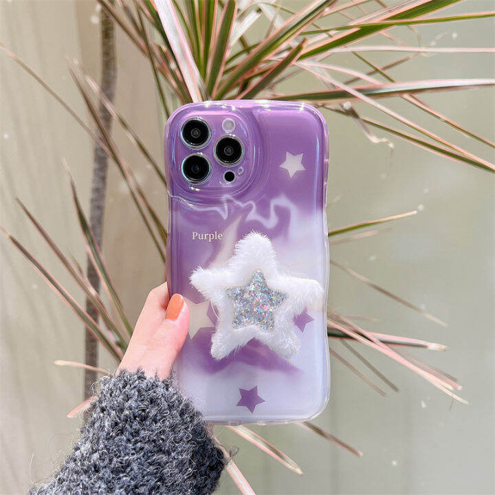 ความรู้สึกมึนงง-dye-starry-cell-phone-case-สำหรับ-iphone12-เคส-air-cushion-wave-edge-สำหรับ-iphone11promax-เคสโทรศัพท์สีม่วงแฟชั่นสำหรับ-iphone13-plush-star-holder-เคสโทรศัพท์สำหรับ-iphone12promax