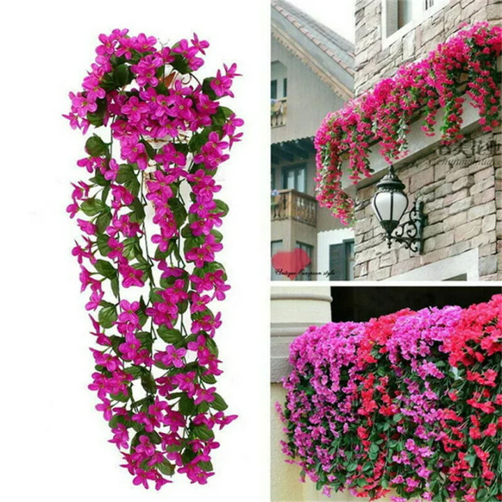 ดอกไม้ประดิษฐ์สีม่วงดอกไม้ของตกแต่งบ้านแขวนผ้าไหมอุปกรณ์ตกแต่งสวนดอกไม้ปลอมหน้าต่าง