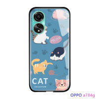 GGK เคสสำหรับ OPPO A78 4G สุดหรูลายการ์ตูนสำหรับเด็กผู้หญิงสัตว์เลี้ยงแมวมันวาวปลอกคิตตี้เคสมือถือกันกระแทกฝาหลังกระจกเทมเปอร์