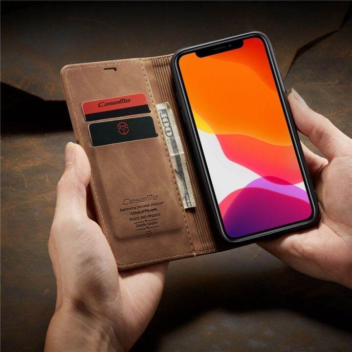 เคสโทรศัพท์แบรนด์-caseme-สำหรับ-iphone-12-11-pro-xs-max-xr-x-8-7-6-plus-se-2020สีน้ำตาลโทรศัพท์ฝาพับเป็นฐานกระเป๋าสตางค์หนังซองใส่บัตร