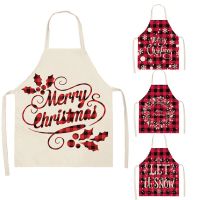 Christmas Kitchen Apron Red Plaid Merry Christmas Printed Sleeveless Cotton Linen Aprons for Men Women Home Cleaning Tools Aprons