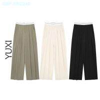 Ot❦▫Zara6.4 YUXI ชุดสูทขากว้างบางพิเศษสำหรับใส่พักผ่อนแบบยุโรปและสหรัฐอเมริกากางเกงสวมใส่เอวสูงของผู้หญิงกางเกงขายาวใส่เล่นสะกดสี