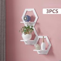 3Pcs Hexagon Wall Shelf Punch Free Bedside Wall Display Stand Wall Mounted Organizer Flower Pot Holder Tv Background Home Decor