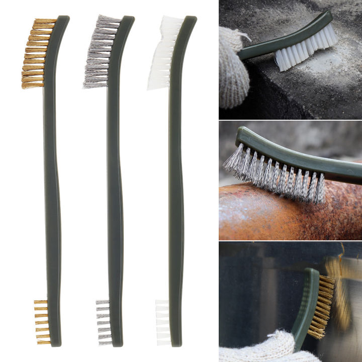 3pcs 7 Inch Brush Set Practical Steel / Nylon / Brass Brush Multifunction  for Cleaning Slag / Paint / Rust / Dirt