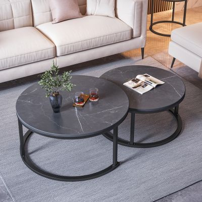 [COD] living room home apartment imitation rock board simple modern light luxury creative tea round coffee