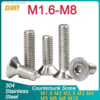 ♕◑ M1.6 M2 M2.5 M3 M4 M5 M6 M8 M10 304 Stainless Steel Hexagon Hex Socket Countersunk Screw Flat Head Screw Allen Bolts DIN7991