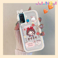 Jjlingji เคสสำหรับ VIVO Y30 Y30i Y50เคสลายการ์ตูนกระต่ายสาวน้อยนำโชคเด็กสาวเลนส์กล้องถ่ายรูปแบบนิ่มสีสันสดใสน่ารักเคสใสซิลิโคนกันกระแทกแบบใสเรียบง่ายเคสป้องกัน