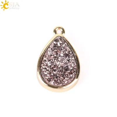 【✱2023 HOT✱】 yuyongqing Csja คุณภาพสูง Druzy ลูกปัดหยดน้ำหยดหยดหยดสีทองช่องเสียบเดียวสำหรับผู้หญิงต่างหูสร้อยข้อมือ F576