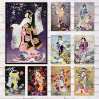 Vintage Geisha Kimono Girl Portrait ภาพวาดผ้าใบ-บทคัดย่อญี่ปุ่นโปสเตอร์และพิมพ์สำหรับห้องนั่งเล่น Home Decor