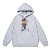 Baseball uniform+glasses Teddy Bear Street Hoodie Men Winter Thicken Warm Clothing Cotton Sweatshirt Loose Hooded Size XS-4XL