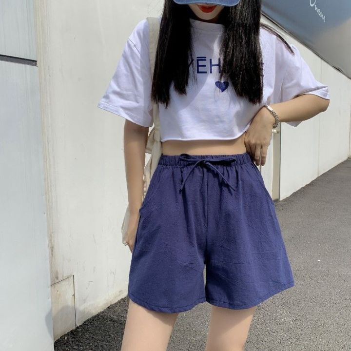 spot-sports-casual-shorts-cotton-and-linen-loose-fitting-loungewear-thin-a-line-pants-pajama-pants-high-waist-wide-leg-half-pants-2023