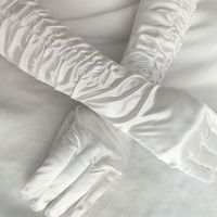 CUWEE ถุงมือออกแบบชุดราตรีแฟชั่นสำหรับผู้หญิง,ถุงมือซาตินเจ้าสาวสีทึบให้ความอบอุ่นแขนถุงมือถุงมือเต็มนิ้ว