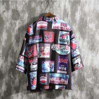 Mens Cardigan Summer Thin Loose Type Checkered Graffiti Kimono Seven-point Sleeve Vintage Style Outwear Fashion Streatwear for Both Men and Women