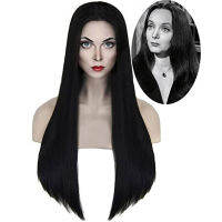 [Wilkl] Wig Creative Cosplay Durable Wednesday Addams Wig Black Wig With Long Hair In Middle