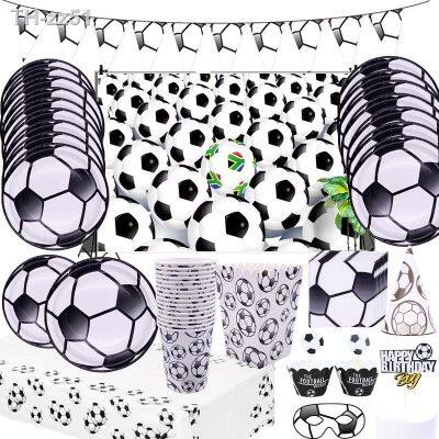 ♘۩✿ Football Theme Disposable Tableware Set Napkin Plates Cups Soccer Pattern Boy Birthday Party Baby Shower Cake Decor Supplies