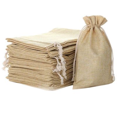 5.9 inch X 8 inch Natural Linen Burlap Bags With Jute Drawstring for Gift Bags Wedding Party Favors Jewelry Pouch, Snack Sacks and DIY Craft Arts Projects