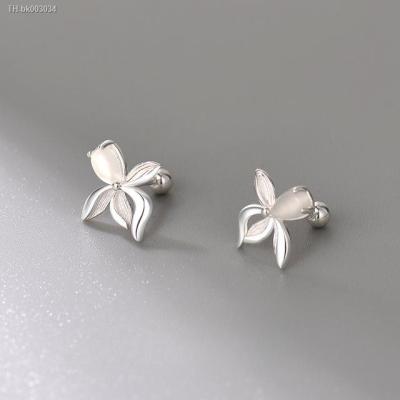 ℡ 925 Sterling Silver Opal Butterfly Orchid Stud Earrings for Women Girl Temperament Flower Screw Earring Party JewelryTH