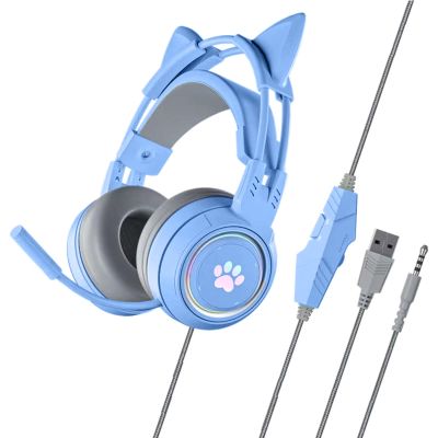 G25สำหรับหูฟังหูแมวหูฟังมีสาย USB ส่องสว่างหูฟังเกม3.5มม. พร้อมไมโครโฟนการตัดเสียงรบกวนสำหรับ/คอมพิวเตอร์ส่วนบุคคล