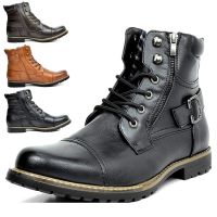 HOT★ผู้ชายรองเท้าทหารรองเท้า Rider โลหะคู่ซิป Rider Boot Boot หนัง Biker Boot Man รองเท้าข้อเท้า