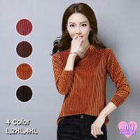 ?MYF มาใหม่?เสื้อแขนยาวคอวี ผ้ากำมะหยี่ร่อง 4 สี