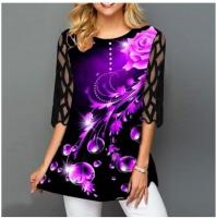 Plus Size 4xl 5XL Shirt Blouse Female 2020 Spring Summer New Tops O-neck Half Sleeve Lace Splice Print Boho Women shirt