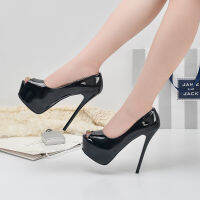 【CW】ผู้หญิงฤดูร้อนปั๊มรองเท้า PU หนังแพลตฟอร์ม Peep Toe 14ซม.ส้นเตี้ย Solid คลับเซ็กซี่ Lady Party รองเท้าสตรี 1 1 1 1