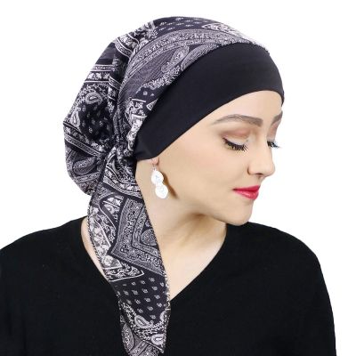 Women Printed Pre-tie Headscarf Elastic Muslim Female Turban Cancer Chemo Hat Hair Loss Cover Head Wrap Headwear Stretch Bandana