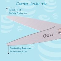 Deli กรรไกรน่ารักแบบพกพากรรไกรความปลอดภัยกรรไกรกับแขนใช้ตัดสำหรับเด็ก โรงเรียน บ้าน DIY