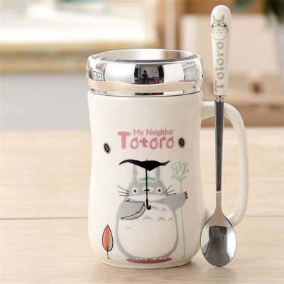 Ceramic Creative Large Capacity Lovely Cartoon Totoro Lover Coffee Mug with Lid and Spoon Office Water Tea Cup Birthday Gift