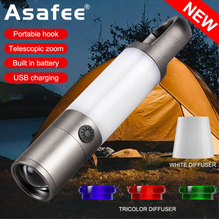 Asafee H20 30W LED White/Warm Light Camping Flashlight Built-in Battery  Telescopic Zoom Lamp Rechargeable Waterproof Lantern