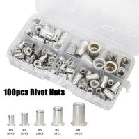 100/90/20pcs Aluminum M3 M4 M5 M6 M8 Rivet Nuts Insert Rivnut Nutsert резьбовые заклепки Flat Head Rivet Nuts Home Improvement Nails Screws Fasteners