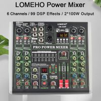 LOMEHO เครื่องผสมสัญญาณเสียง6ช่องสัญญาณ100W บลูทูธ99เอฟเฟกต์คอนโซลผสมเสียง48V USB บันทึกพีซี AM-AX6P