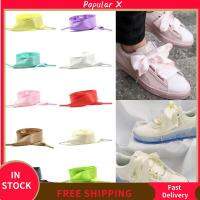 POPULAR X ผ้าไหมสีขาว เชือกผูกรองเท้าแบบแบน นุ่มนุ่มๆ Shoestrings เชือกรองเท้า แฟชั่นสำหรับผู้หญิง สีทึบทึบ เชือกรองเท้าริบบิ้นซาติน อุปกรณ์เสริมรองเท้า