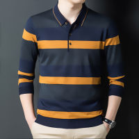 Ymwmhu New Fashion Men Polo Shirt Long Sleeve Button Collar Autumn and Winter Tshirt Striped Slim Fit Clothing Korean Polo Shirt