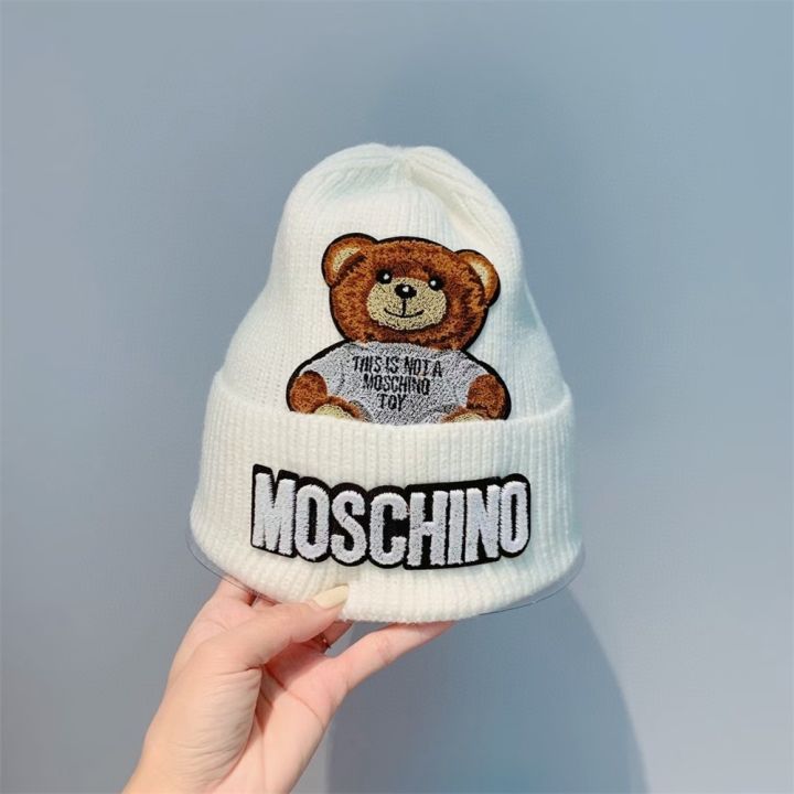 moschino-หมวกถักปักลายหมี