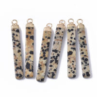 1pc Top Golden Plated Natural Dalmatian Jasper Pendants with Golden Tone Iron Loops Bar 44-45x5.5x3mm Hole: 2mm