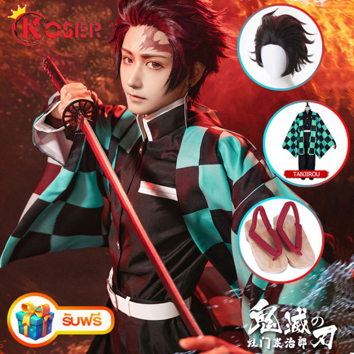 COSER KING Anime Demon Slayer: Kimetsu no Yaiba Cosplay Kamado Tanjiro  Zenitsu Giyuu Costume Men Kimono Wig Shoe Giày giả 
