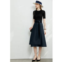 AMII Minimalism Autumn Fashion Solid Belt Women Skirt Causal High Waist Aline Irregular Hem Female Skirt