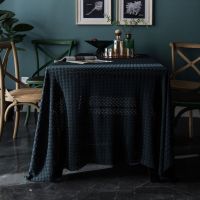 [COD] French retro navy blue jacquard lace tablecloth home rectangular cloth hollow