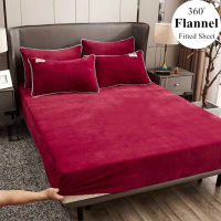 Winter Plush Fitted Sheet Solid Flannel Elastic Band Fitted Sheet Mattress Protector Cover Velvet Bedspread Mattress Cover