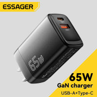 Essager 65W USB GaN Type C ที่ชาร์จ100V-240V ที่ชาร์จเร็ว PPS PD3.0 QC3.0สำหรับ Ipad Macbook แล็ปท็อป IPhone14 13 Max Pro Huawei ที่ชาร์จโทรศัพท์ Samsung Xiaomi